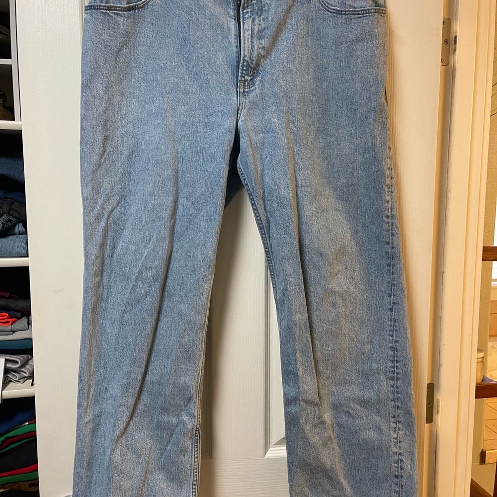 Abercrombie and Fitch Blue 90s Relaxed Fit High Rise Jeans with Faded Denim Look